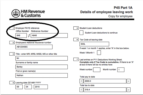 HMRC details of employee leaving work form