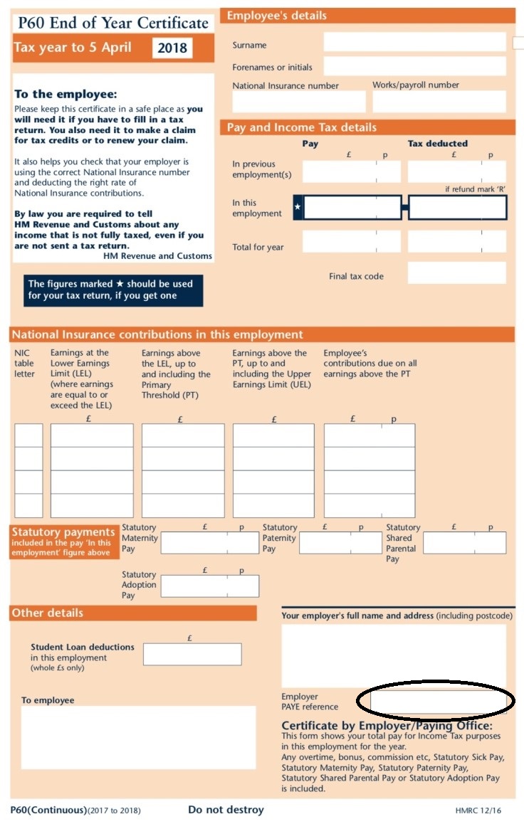 Employer s PAYE Ref Number Claim My Tax Back